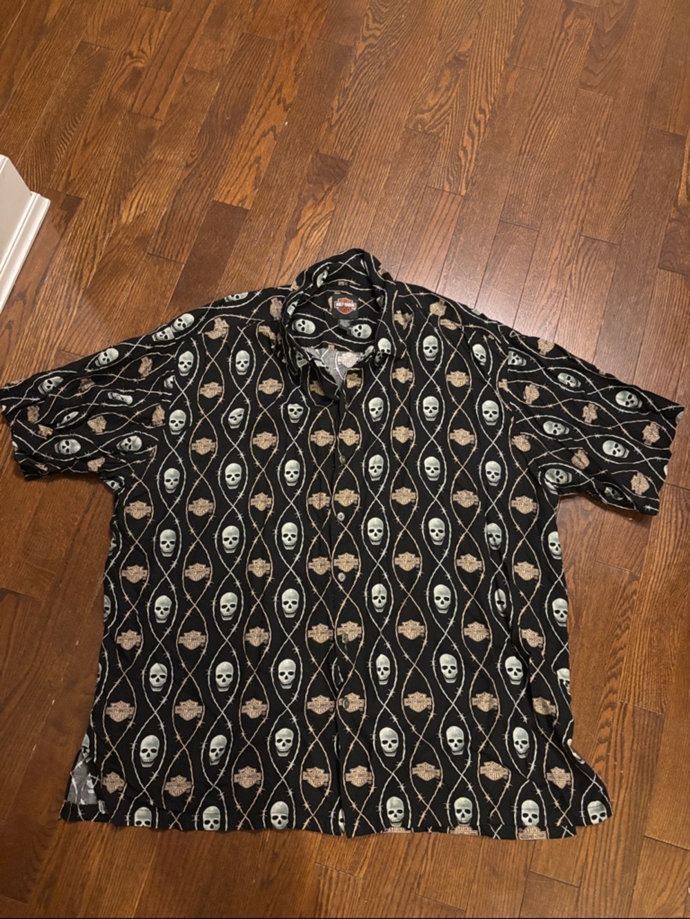 Men’s Harley Davidson Black Skull Print Short-Sleeve Shirt